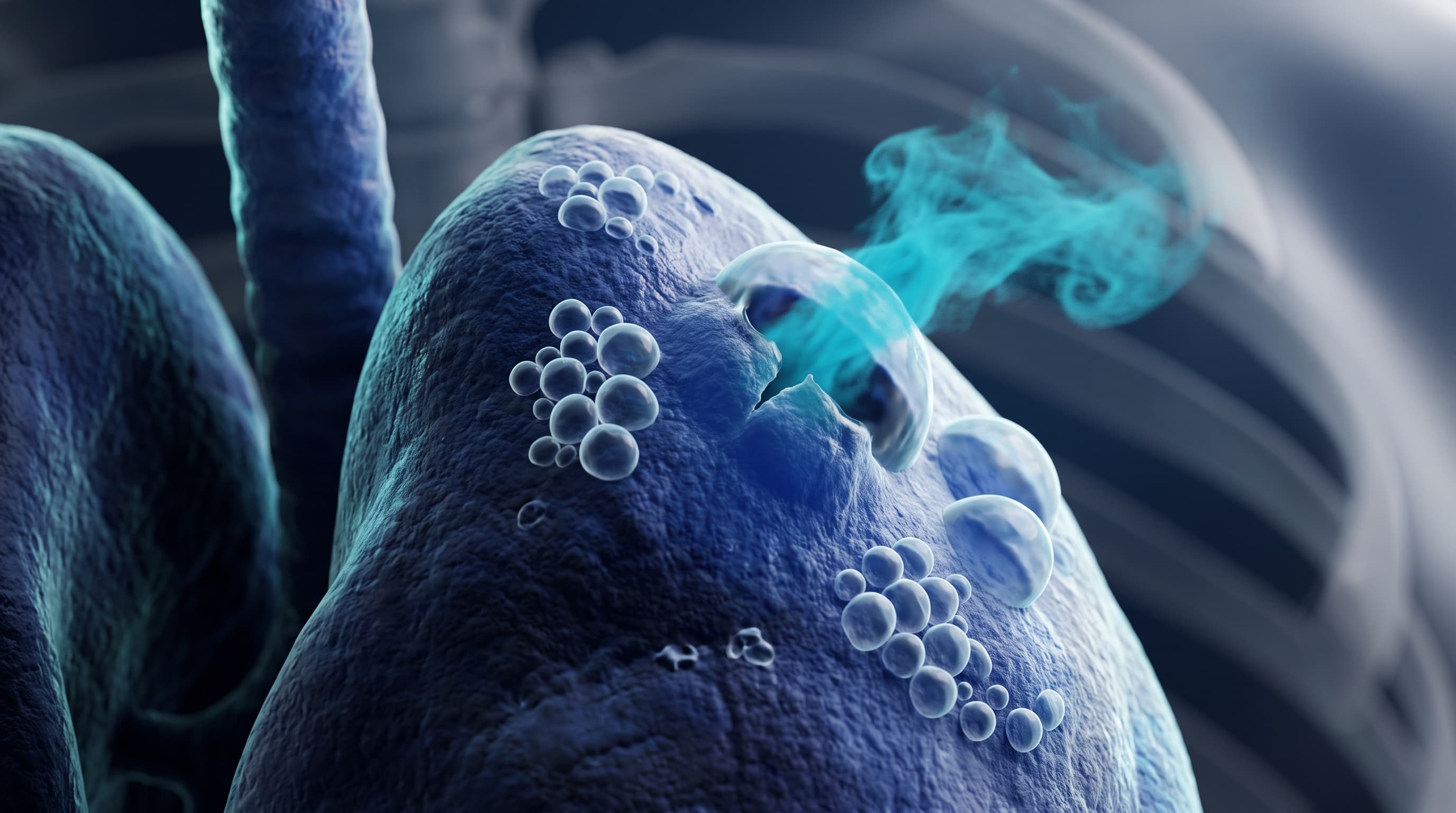 Ilustración Médica - Neumotórax Espontáneo y Bullas Pulmonares